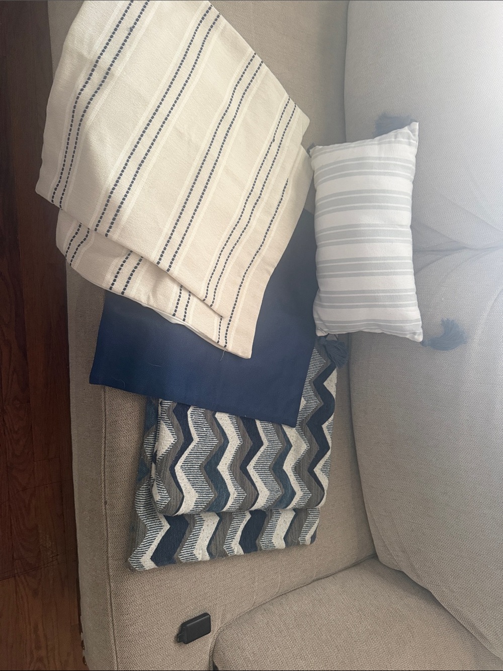 Cream and Navy Striped Home Throw Blanket - Unbranded